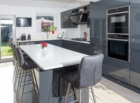 Modern Sheraton kitchen in grey gloss finish