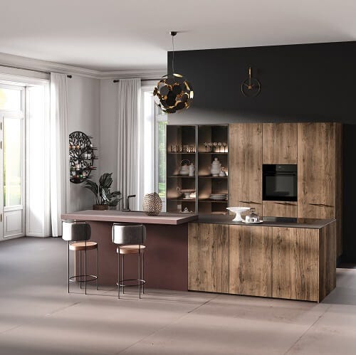 Wooden Rotpunkt kitchen with open shelving and integrated appliances 