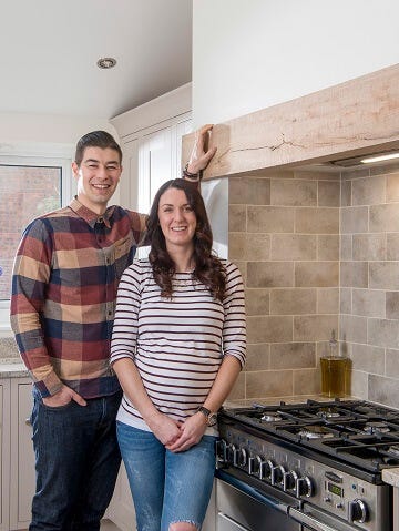 Painted country styl kitchen with tile splashback and range cooker 