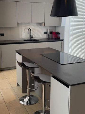 Modern rotpunkt kitchen with kitchen island and induction hobs