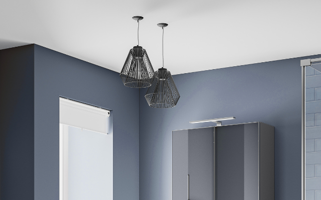 a room with a door and a light fixture
