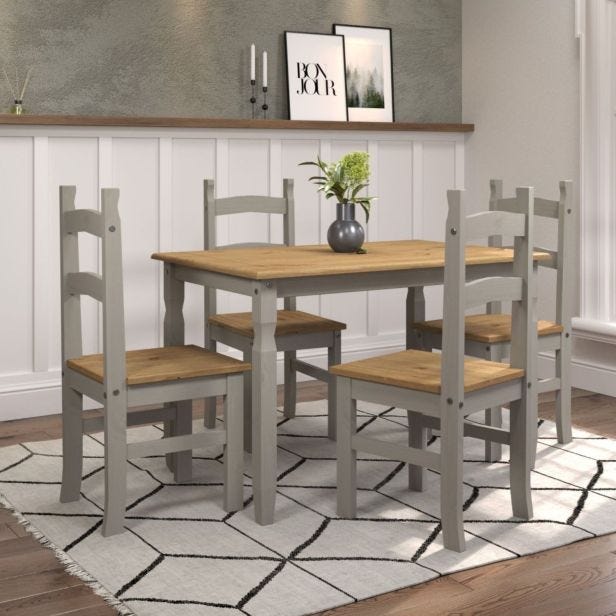 Casa Connor Large Table & 4 Dining Chairs Set, Grey