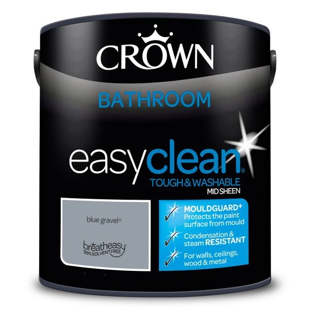Crown Easyclean Bathroom Mid Sheen Emulsion Paint, 2.5L, Blue Gravel