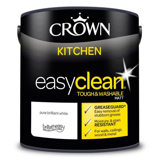 Crown Easyclean Kitchen Matt Emulsion, 2.5L, Pure Brilliant White