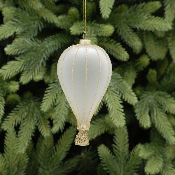 Festive Frosted Hot Air Balloon Hanging Tree Decoration