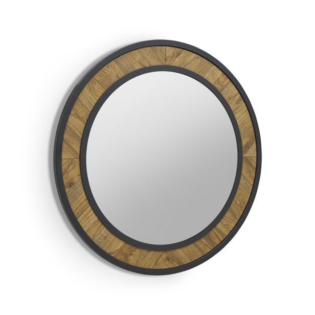 Casa Eclipse Round Wall Mirror, Rustic Oak