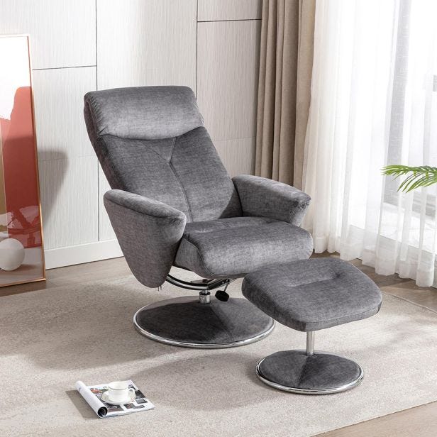 Casa Peru Swivel Manual Recliner Fabric Chair & Footstool, Graphite