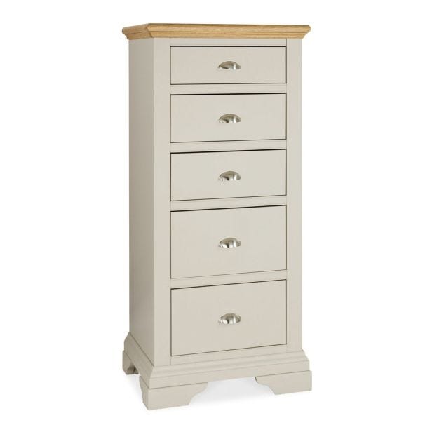 Casa Bampton 5 Drawer Tall Chest, Soft Grey/Oak