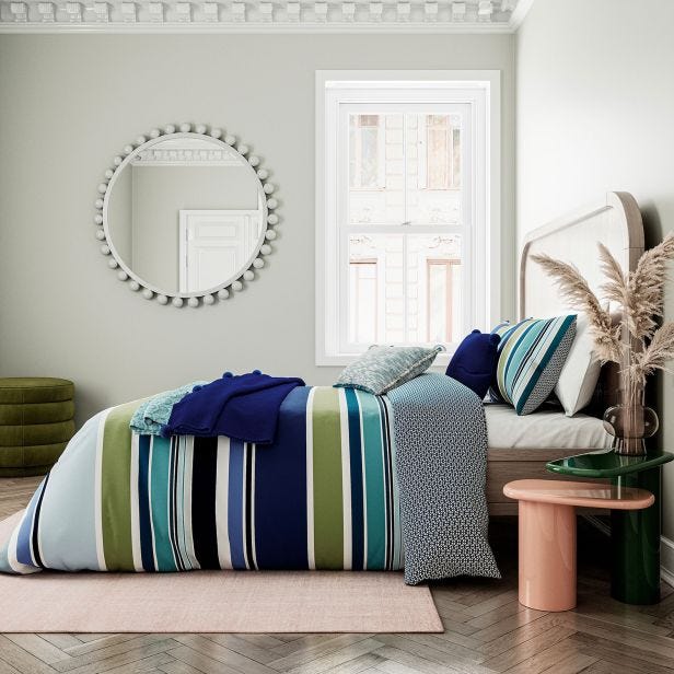Helena Springfield Budding Brights Darcie Stripe Duvet Set, Super King, Blue
