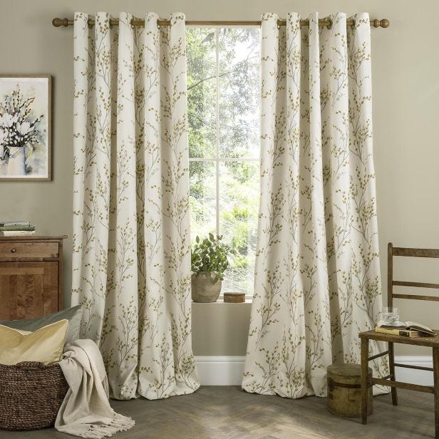 Laura Ashley Pussy Willow Eyelet Curtains, 162 x 228cm, Ochre