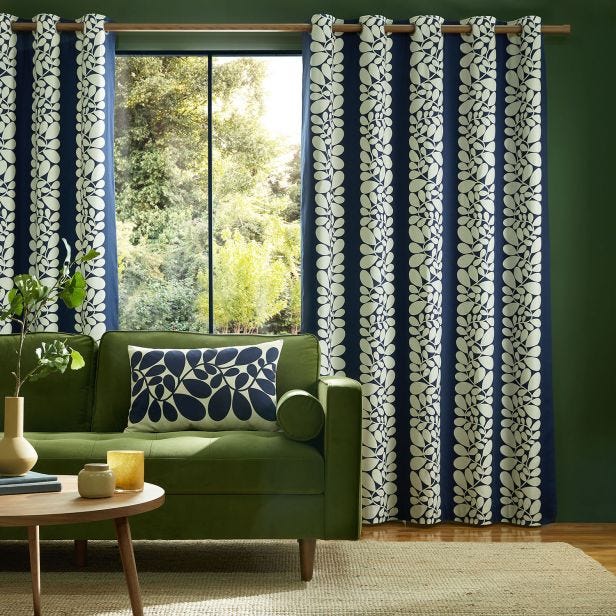 Orla Kiely Sycamore Stripe Eyelet Curtains, 168 x 183cm, Space Blue
