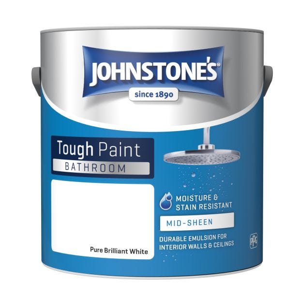 Johnstone's Bathroom Mid Sheen Finish Emulsion Paint, 2.5 Litre, Pure Brilliant