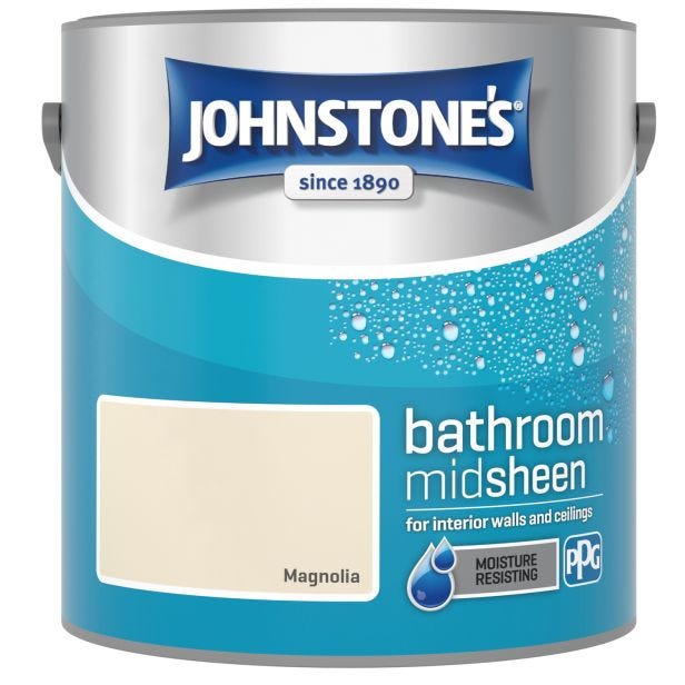 Johnstone's Bathroom Mid Sheen Finish Emulsion Paint, 2.5 Litre, Magnolia