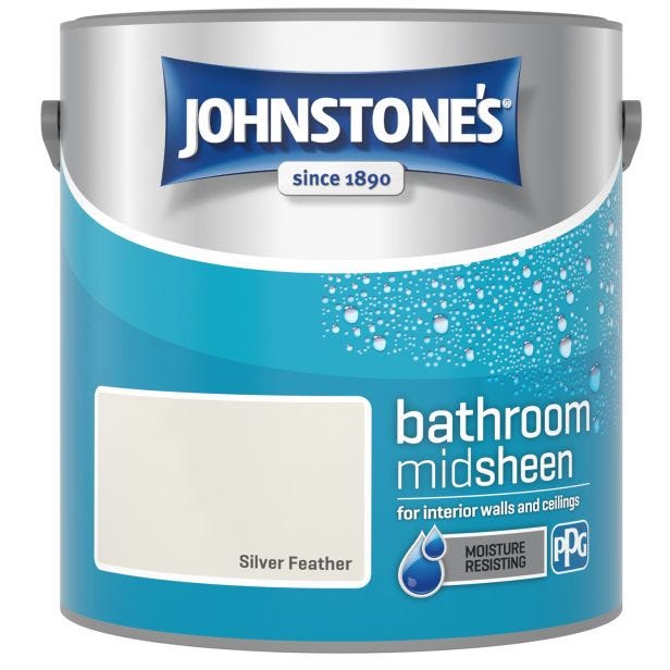Johnstone's Bathroom Mid Sheen Finish Emulsion Paint, 2.5 Litre, Silver Feather
