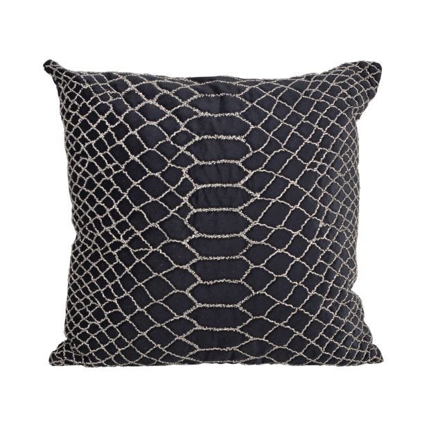 Casa Snake Print Velvet Cushion, Black & Silver