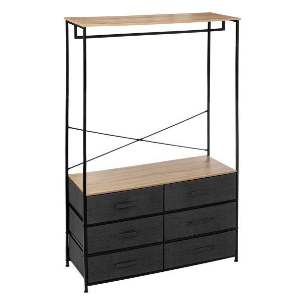 5five Tissa 6 Drawer Open Wardrobe, Black & Natural