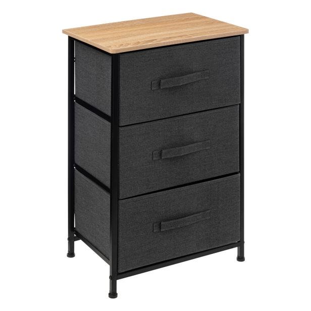 5five Tissa 3 Fabric Drawer Unit, Black & Natural