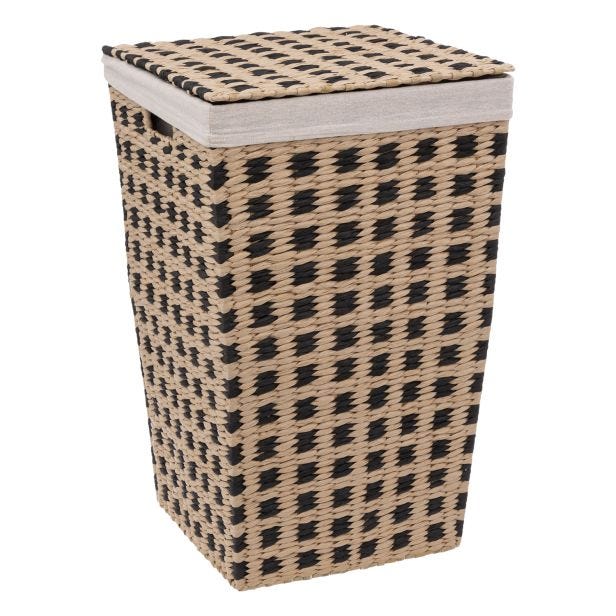 5five Woven Square Laundry Bin, 40L, Black & Natural