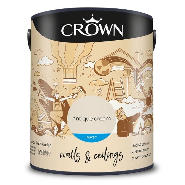 Crown Matt Emulsion Paint, 5L, Antique Cream