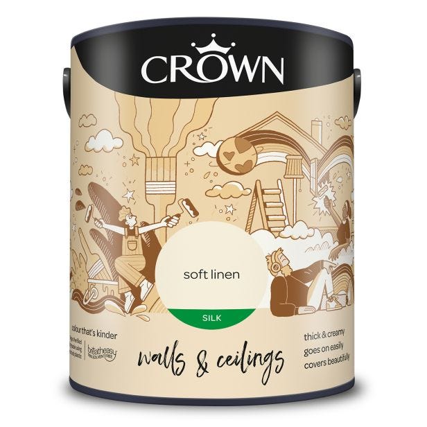 Crown Silk Emulsion Paint, 5L, Soft Linen
