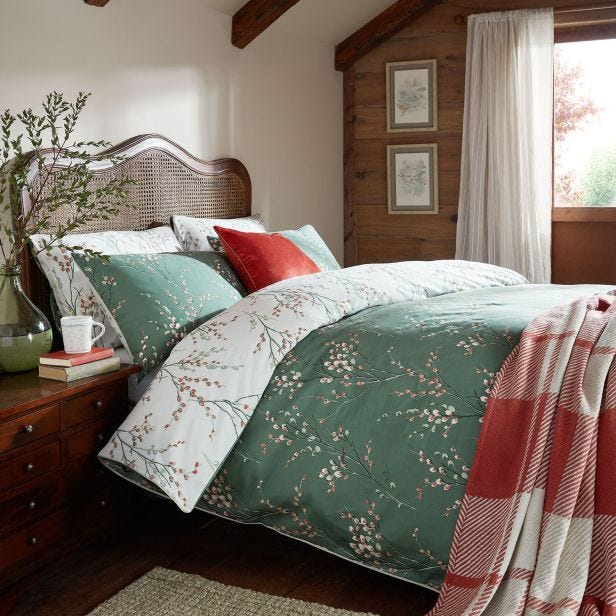 Laura Ashley Pussy Willow Duvet Set, Double, Fern Green