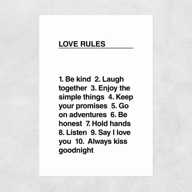 Love Rules Printed Artwork by The Native State, A3