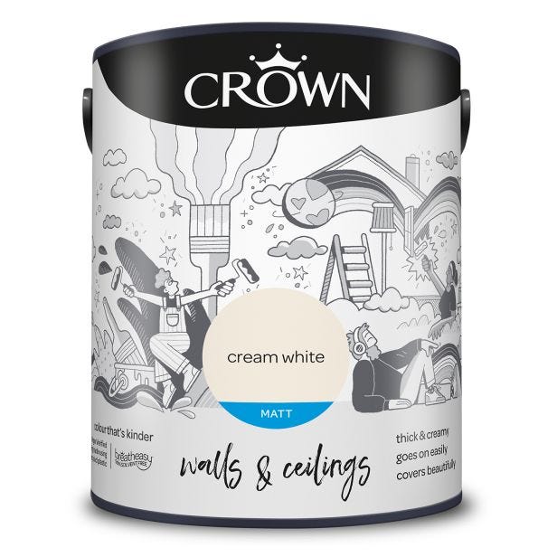 Crown Matt Emulsion Paint, 5L, Cream White
