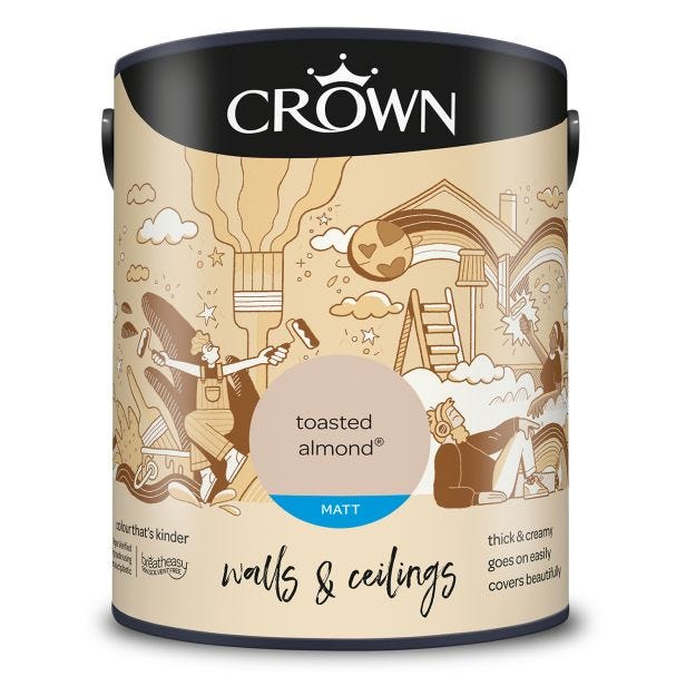 Crown Matt Emulsion Paint, 5L, Toast Almond