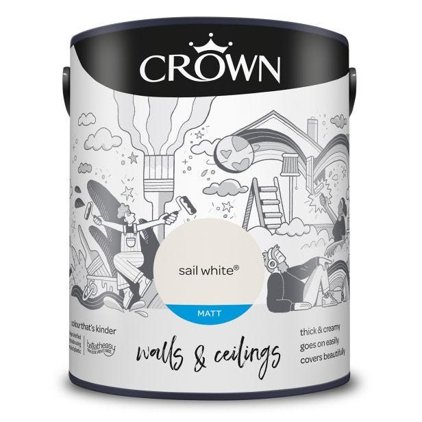 Crown Matt Emulsion Paint, 5L, Sail White