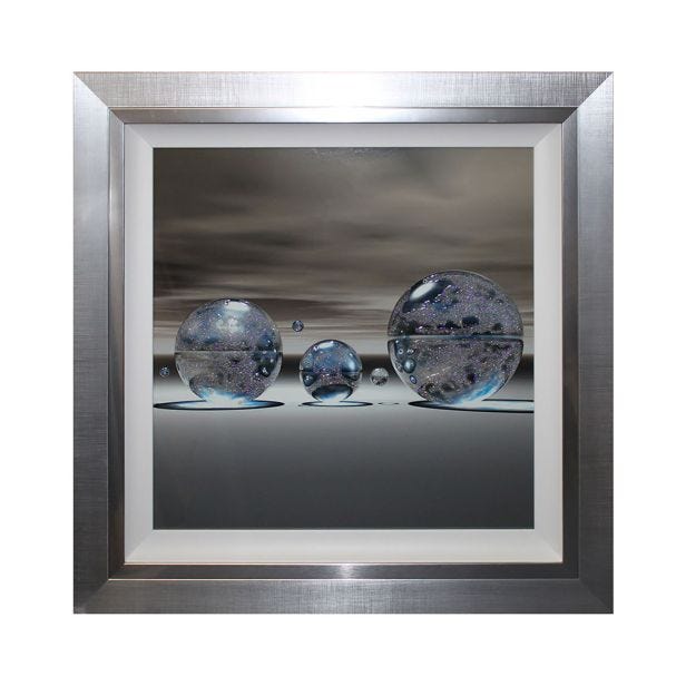 Complete Colour Silver Spheres Right, Framed Liquid Art