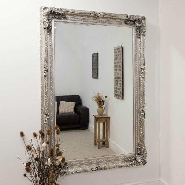 Mirror Outlet Carved Louis Leaner Mirror, 185x123cm, Silver