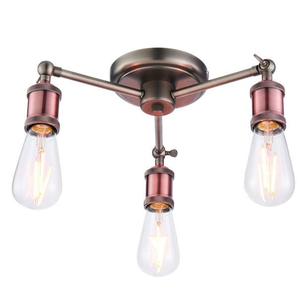 Endon Hal 3 Semi Flush Ceiling Light, Copper