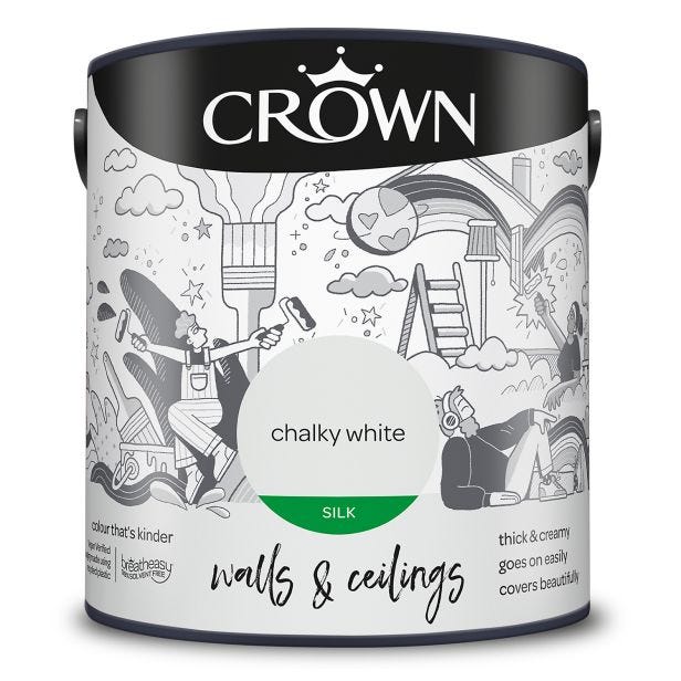 Crown Silk Emulsion Paint, 2.5L, Chalky White