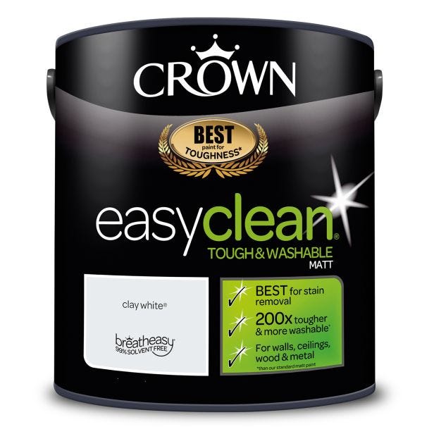 Crown Easyclean Matt Emulsion Paint, 2.5L, Clay White