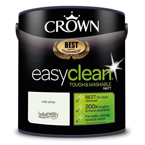 Crown Easyclean Matt Emulsion Paint, 2.5L, Milk White
