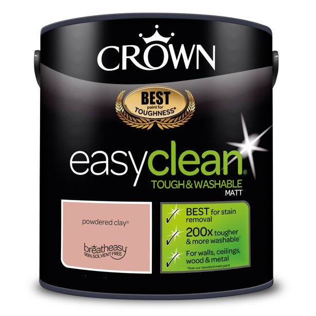 Crown Easyclean Matt Emulsion Paint, 2.5L, Powdered Clay