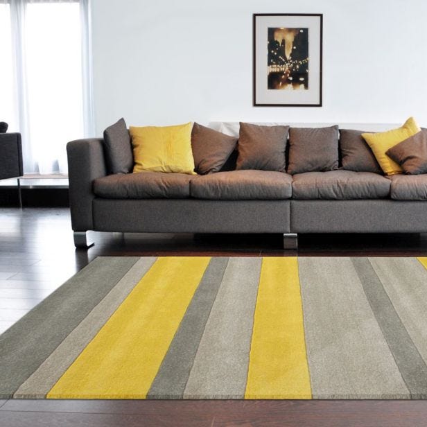 Frith Rugs Ella Claire Stripes Rug, 183 x 122cm, Grey & Yellow