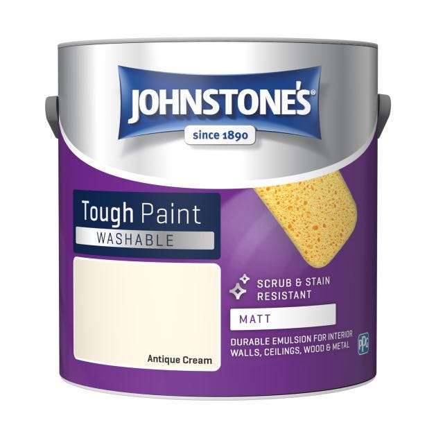 Johnstone's Washable Matt Emulsion Paint, 2.5L, Antique Cream