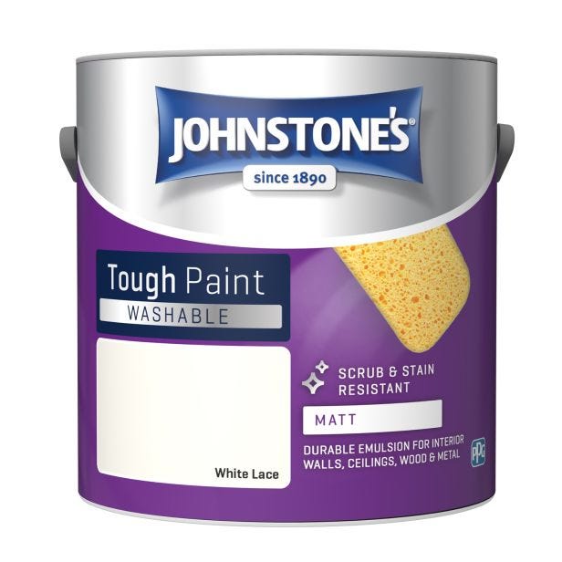 Johnstone's Washable Matt Emulsion Paint, 2.5L, White Lace