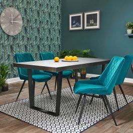 Casa Harrow Table & 4 Peacock Velvet Chairs Dining Set