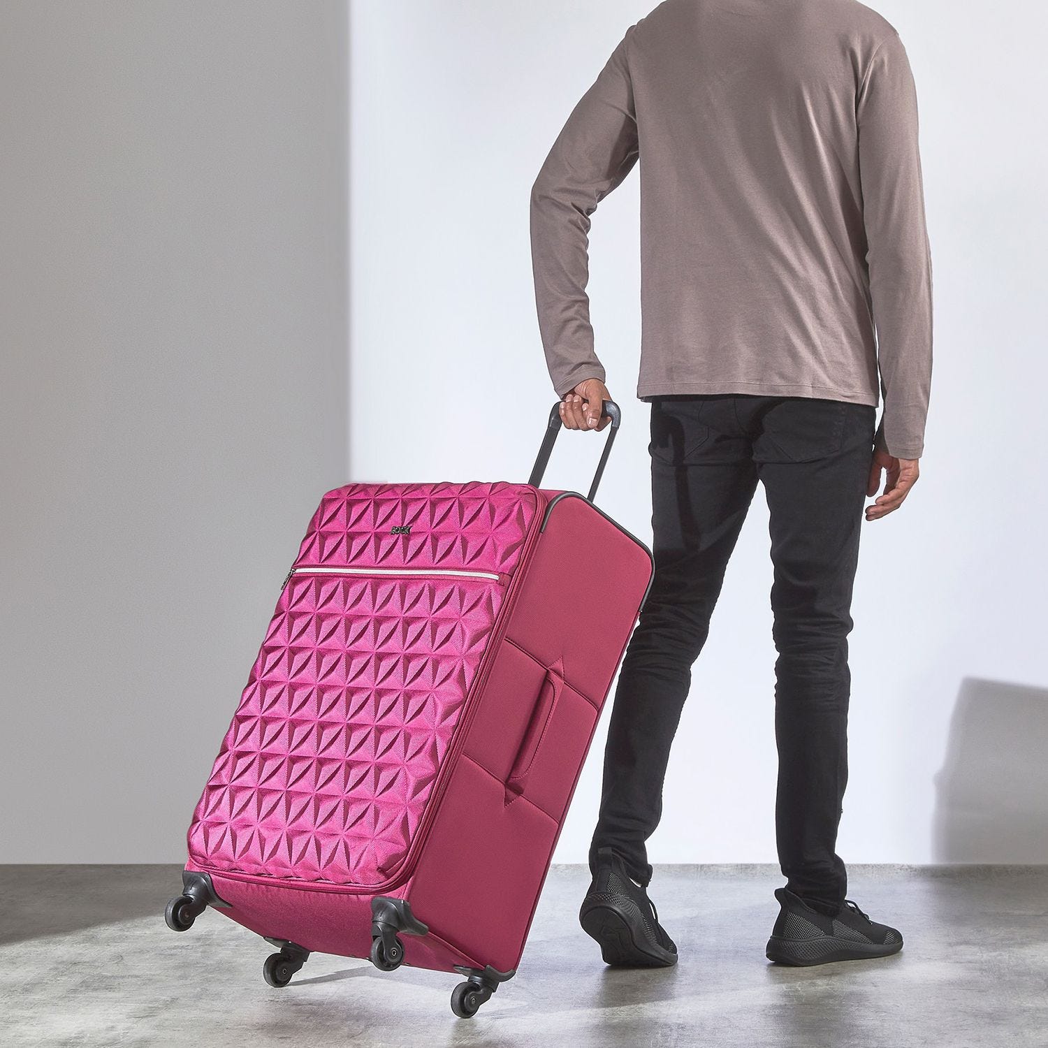 Pink soft suitcase on sale