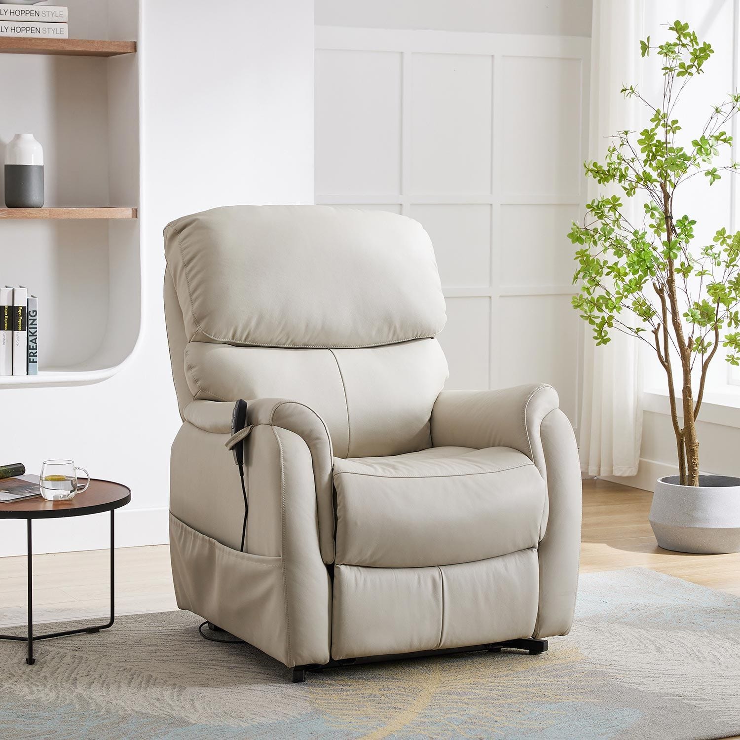 Cream leather store riser recliner chairs