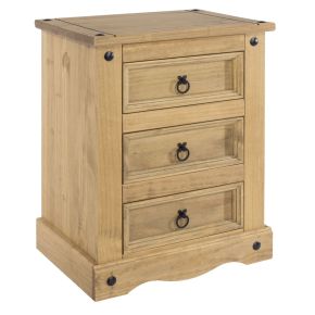 Casa Connor 3 Drawer Bedside Cabinet, Pine