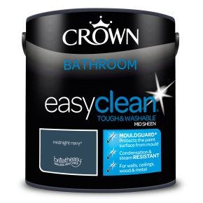 Crown Easyclean Bathroom Mid Sheen Emulsion Paint, 2.5L, Midnight Navy