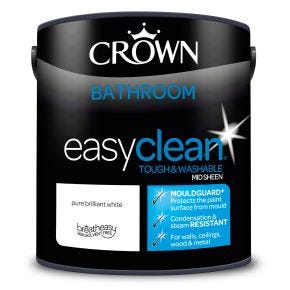 Crown Easyclean Bathroom Mid Sheen Emulsion Paint, 2.5L, Pure Brilliant White