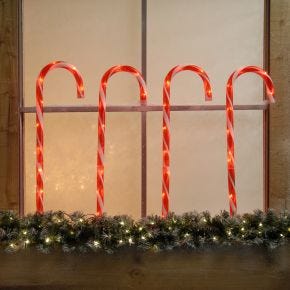 Festive Lit Candy Cane Stake Lights, Set of 4, Red