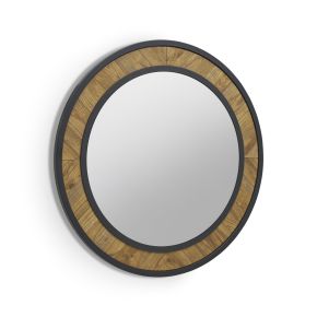 Casa Eclipse Round Wall Mirror, Rustic Oak