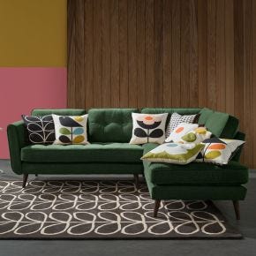 Orla Kiely Ivy Left Hand Facing Velvet Corner Sofa, Glyde Forest