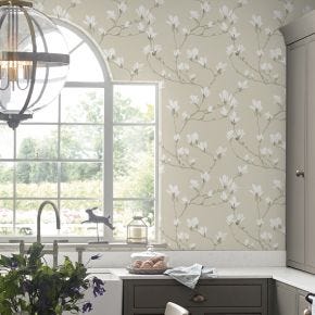 Laura Ashley Magnolia Grove Wallpaper, Natural