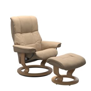 Stressless Mayfair Large Leather Recliner Chair & Footstool, Paloma Beige